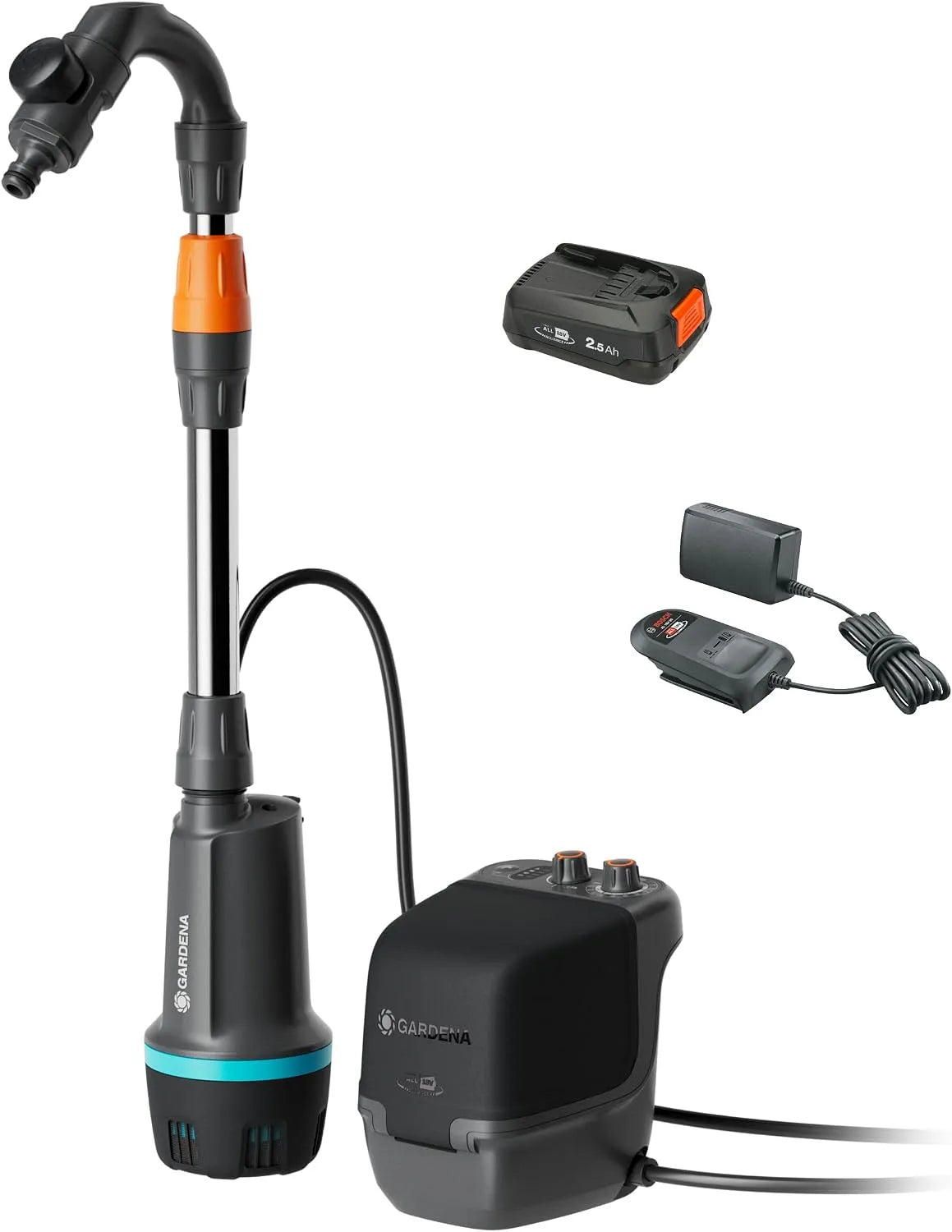 Pompa per acqua automatica, Programmazione dell'irrigazione, Gardena Pompa Per Cisterna A Batteria 2400 Comfort Automatic 18V P4A Set Pronto All'Uso