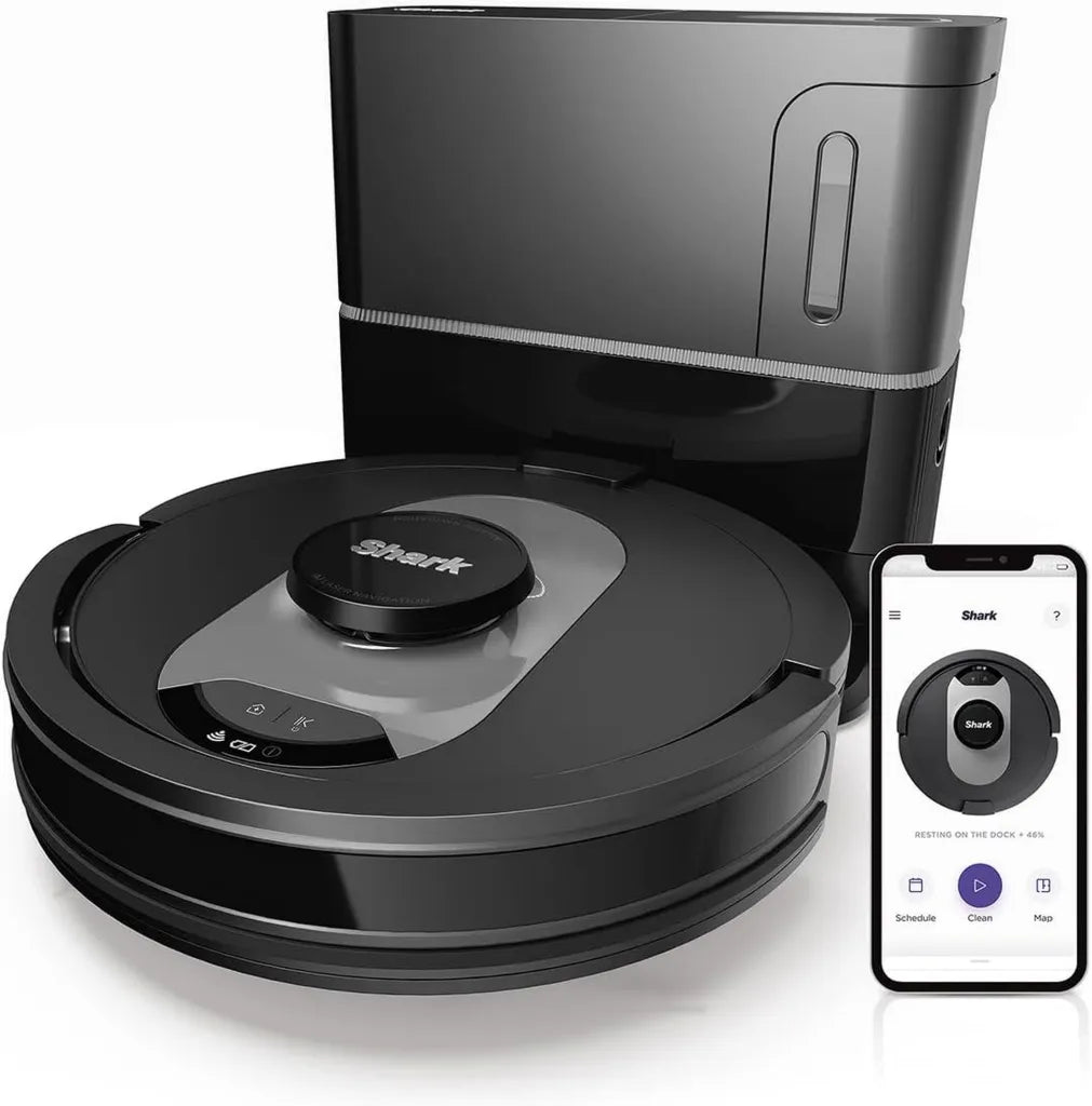 Robot Aspirapolvere Shark AI 360 con Base di Svuotamento, 120 Minuti di Autonomia, Compatibile con Tappeti e Pavimenti, Controllo Manuale e App, Colore Nero/Argento