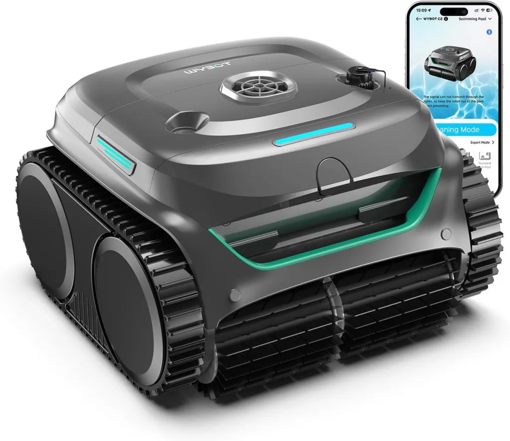 Robot Piscina Senza Fili WYBOT C2, 3 Motori con Doppio Filtro, Pulizia Completa per Piscine Interrate fino a 150㎡, Autonomia 180 Min, Controllo Tramite App, Colore Verde Nebbia-Grigio