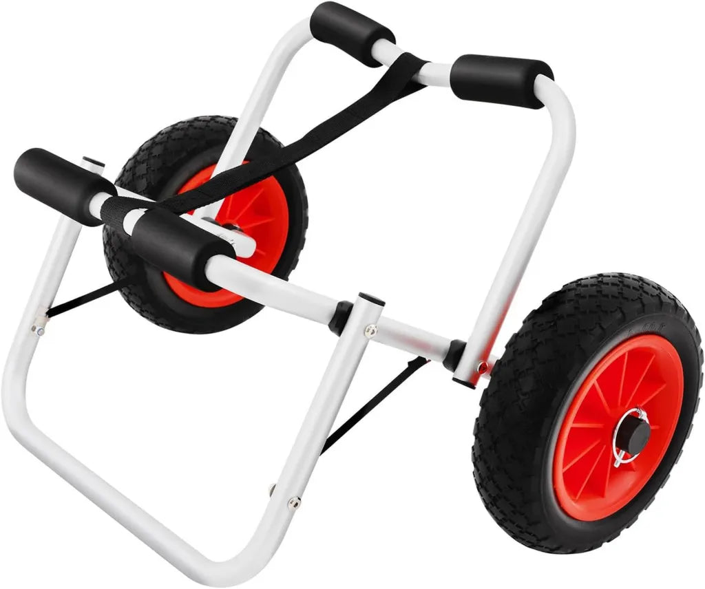 Carrello pieghevole in alluminio per kayak e canoa, capacità 80 kg, ruote da 10 pollici, ideale per sport acquatici