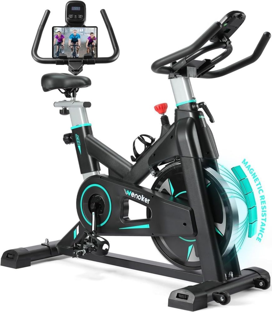 Wenoker Cyclette Spinning 2025, Magnetica Regolabile, Sedile Confortevole e Display, Cardio Trainer Domestico, Carico Massimo 160 kg