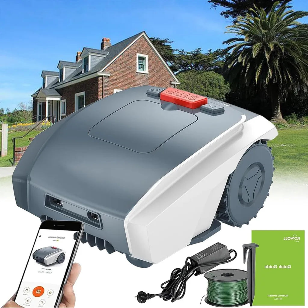 Robot tagliaerba con controllo app, mappatura, ultra silenzioso, sensore pioggia e filo bordo per giardini medi