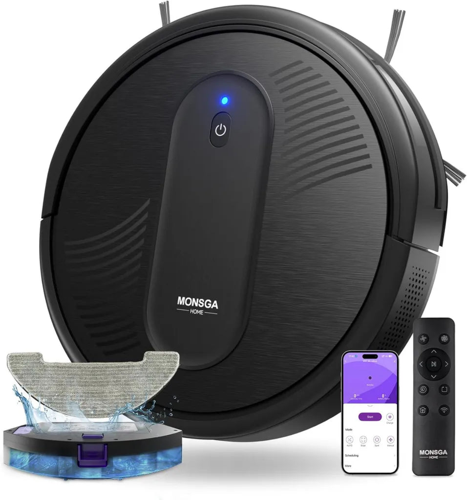 Robot Aspirapolvere Lavapavimenti 3-in-1, Potenza 4000Pa, Autonomia 140 Minuti, Anti-Groviglio, Ricarica Automatica, Compatibile con App, Telecomando e Alexa, Silenzioso, Ideale per Peli, Pavimenti e Tappeti