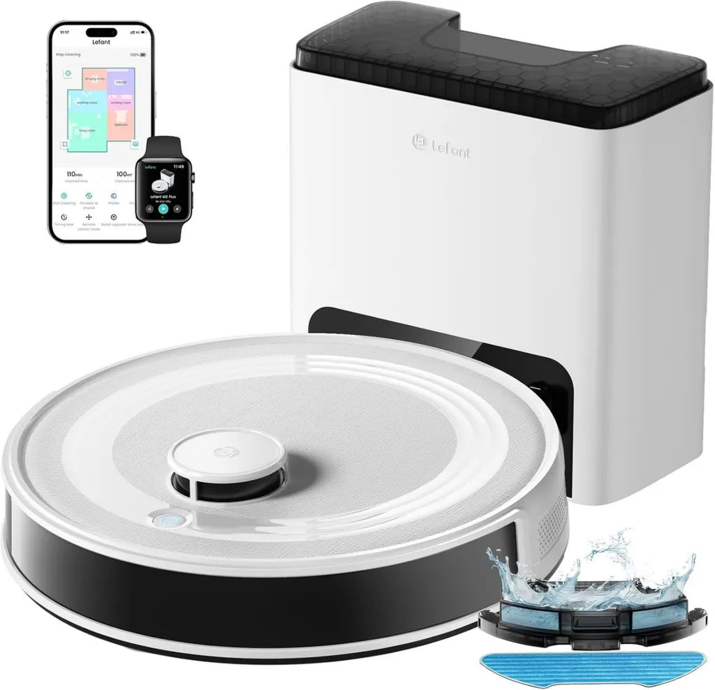 Robot Aspirapolvere LEFANT M2 Plus con Svuotamento Automatico e Navigazione Laser, Potente Aspirazione 6000Pa, Autonomia 140 Minuti, Ideale per Animali Domestici
