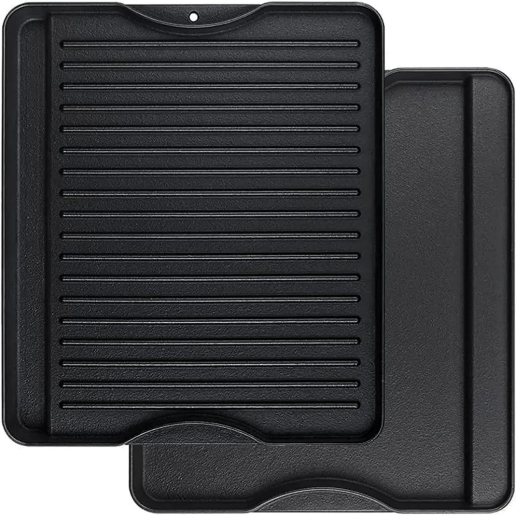 Denmay Piastra in Ghisa Reversibile 34x40cm, Griglia e Padella Multifunzionale 2 in 1 per Forno e Barbecue