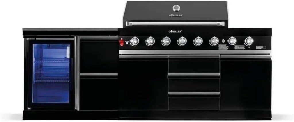Barbecue a Gas XXL in Acciaio Inox con Frigorifero - GORILLER® BLACKBACK S4, Nero