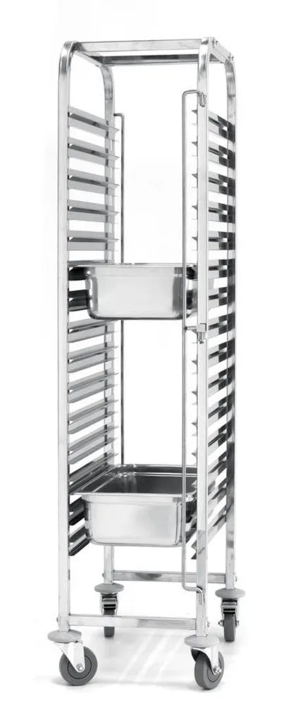 Carrello portateglie in acciaio inox per 15 GN 1/1, capacità 150 kg, 440x610x1710mm