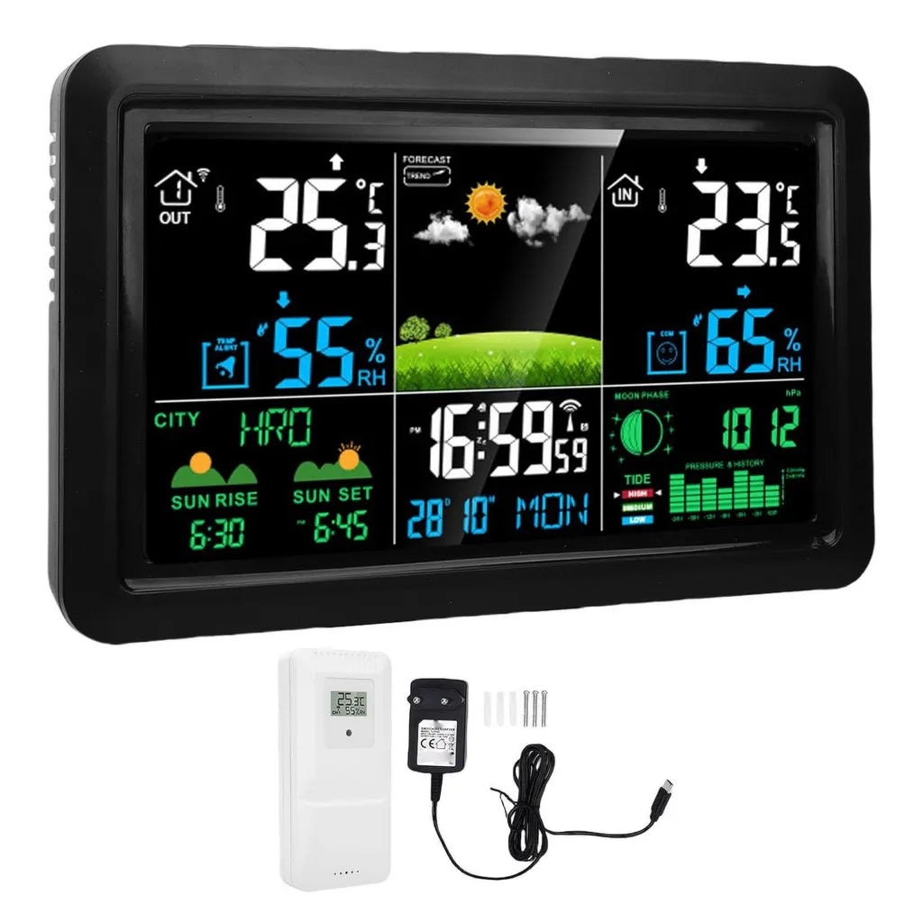 Stazione Meteo Wireless con Display a Colori 7,5 Pollici e Orologio Atomico