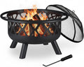 Braciere da Giardino Nero con Parascintille, Ø75 cm, Attizzatoio Incluso