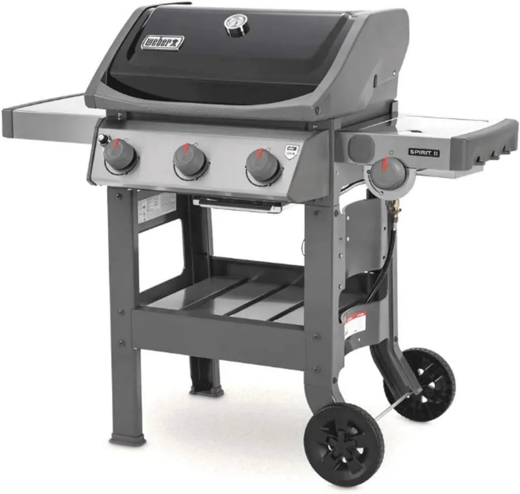 Barbecue a Gas Weber Spirit II E-320 GBS con 3 Bruciatori e Fornello Laterale, Griglia 60x46 cm, Termometro Integrato, Ripiano Sinistro Ripiegabile, Nero/Grigio