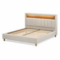 Letto in Legno Imbottito Beige con Testiera a LED 200x160 cm
