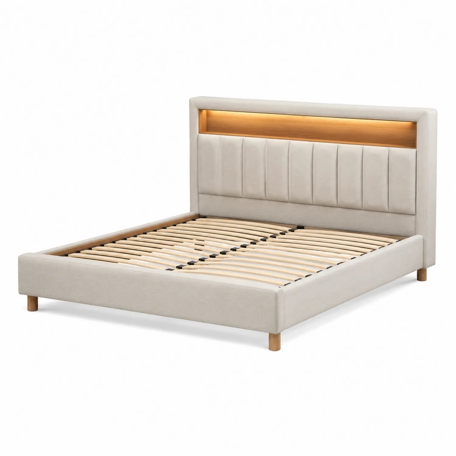 Letto in Legno Imbottito Beige con Testiera a LED 200x160 cm