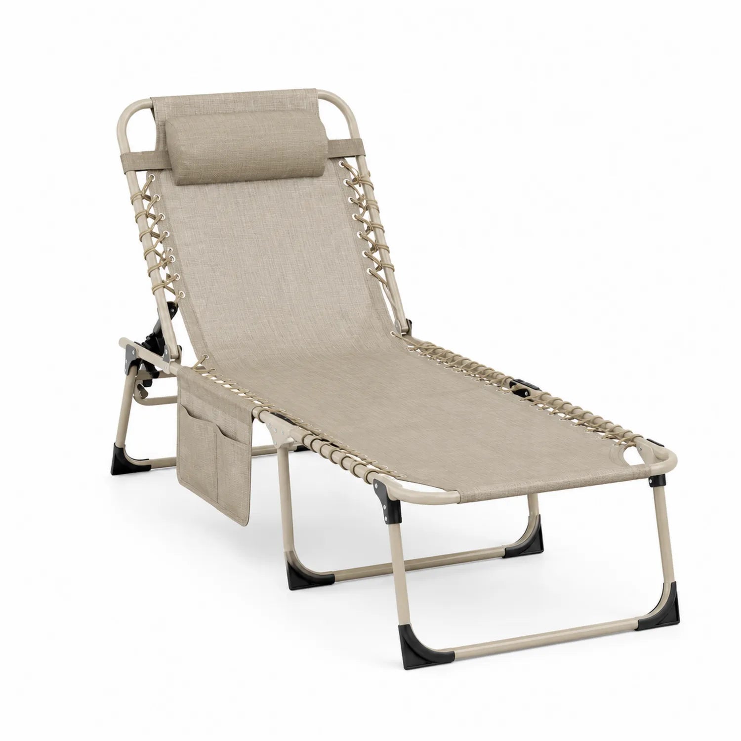 Lettino prendisole in metallo e poliestere beige con poggiatesta