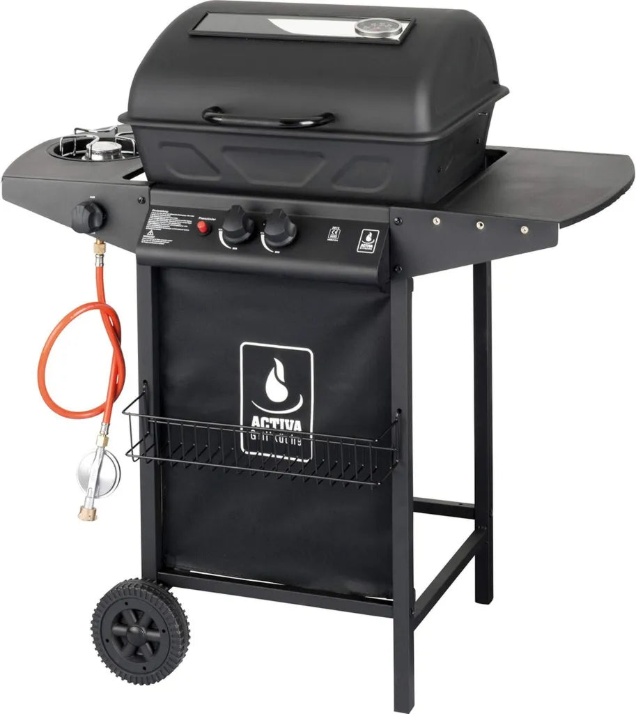 Barbecue a gas ACTIVA con pietre laviche e carrello, copertura inclusa