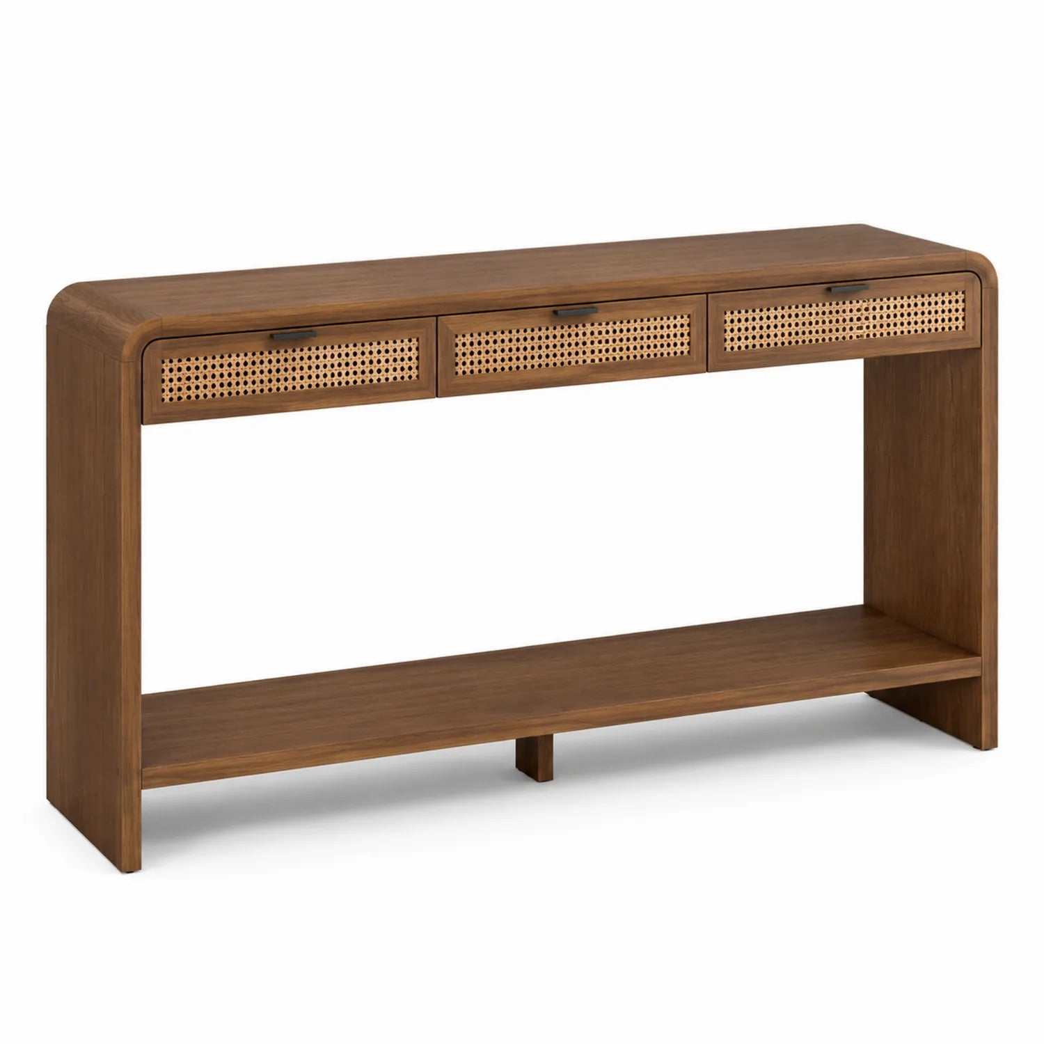 Consolle in Legno Massello con Cassetti in Paglia 150x30x80 cm
