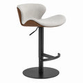 Sgabello da bar in tessuto grigio e legno noce con base in metallo nero