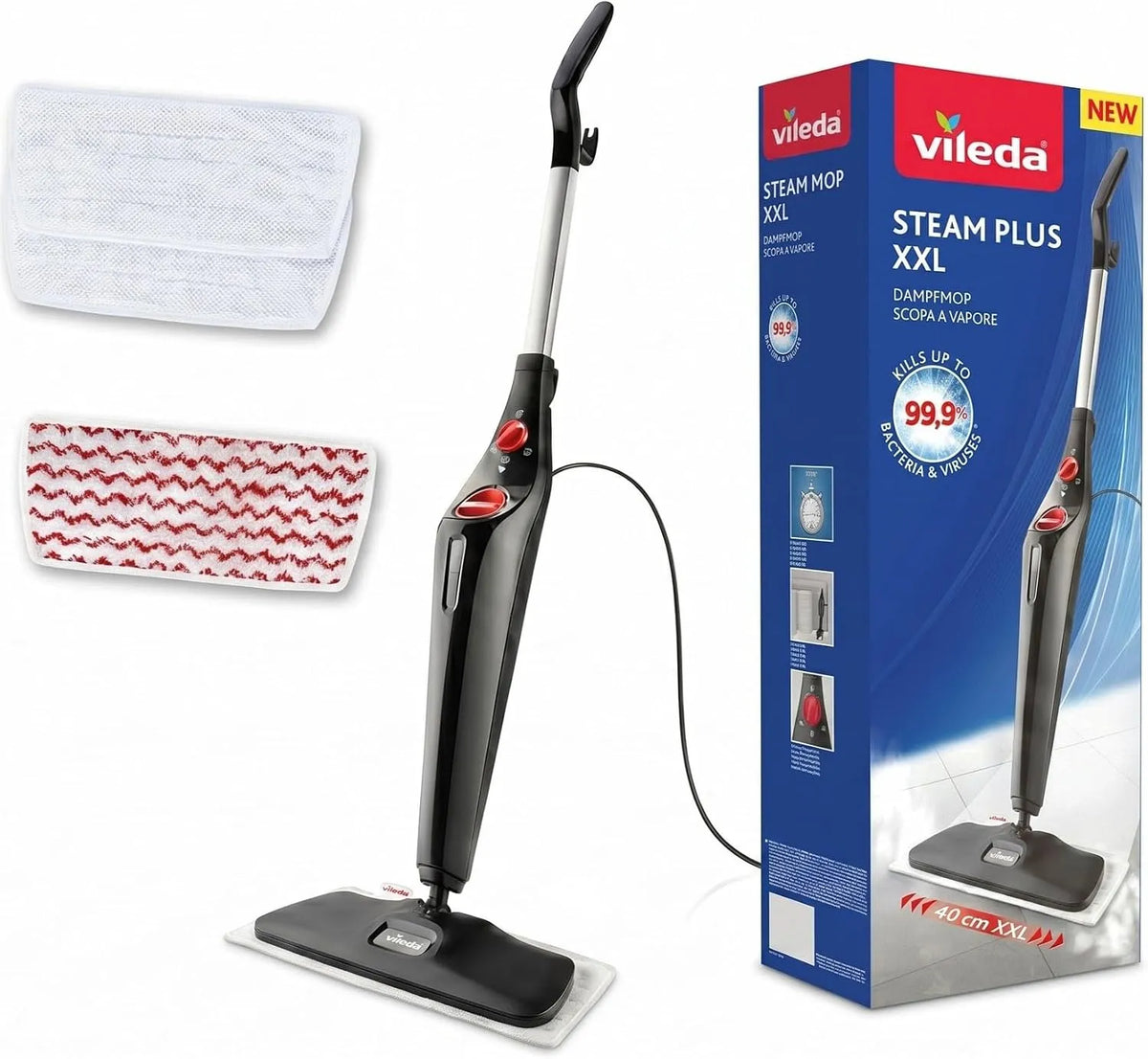 Vileda Steam PLUS XXL con Power Pad, per tappeti e tessuti d'arredo