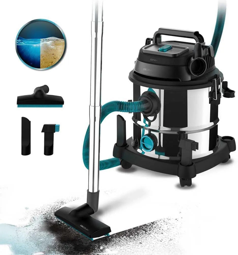 Cecotec 20 Aspiratore solidi e liquidi e aspiraliquidi professionale – MAX, struttura mobile, in acciaio, 5 m, 20 L, 1400 W