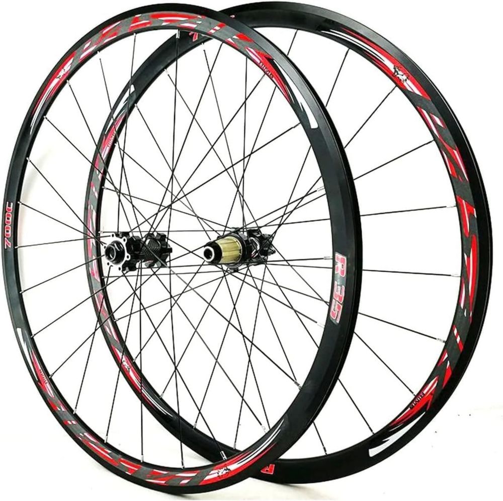 Ruote Corsa 700c in Alluminio, Cerchio Ultralight con Freno a Disco e Sgancio Rapido, Compatibile 7-12 Velocità, Rosso