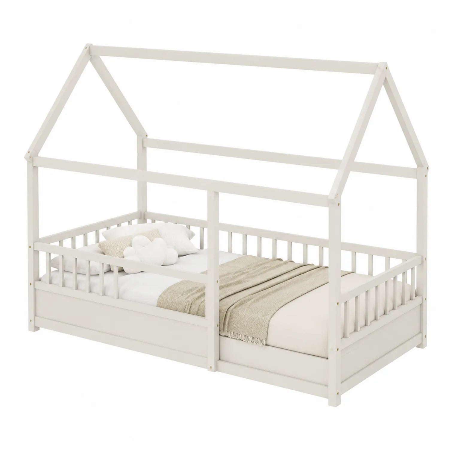 Letto per bambini in legno a forma di casa Bianco 200x90x150 cm