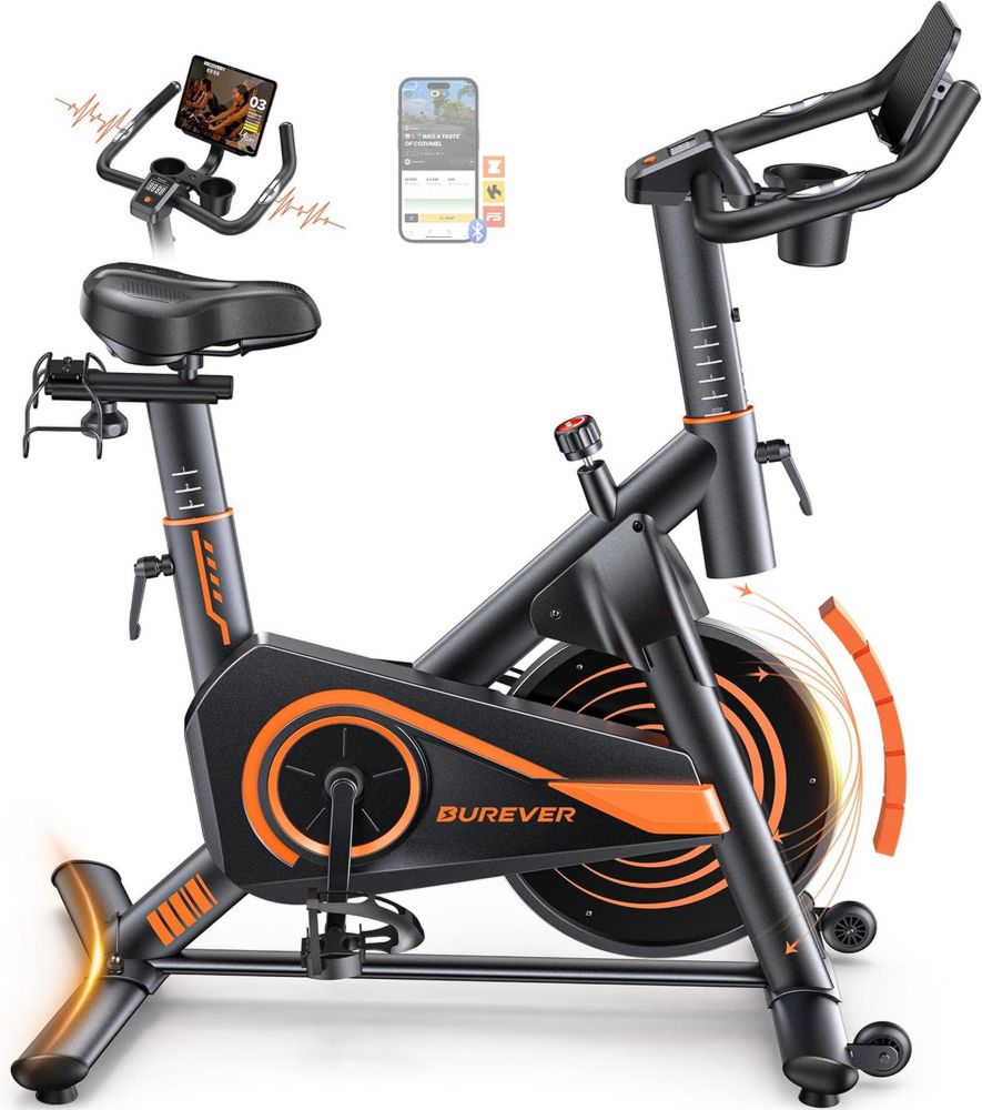 Bicicletta da Casa Silenziosa con App, Design Ergonomico, Schermo LCD e Monitoraggio Cardiaco, Resistenza Magnetica, Volano 15KG, Portata 160KG
