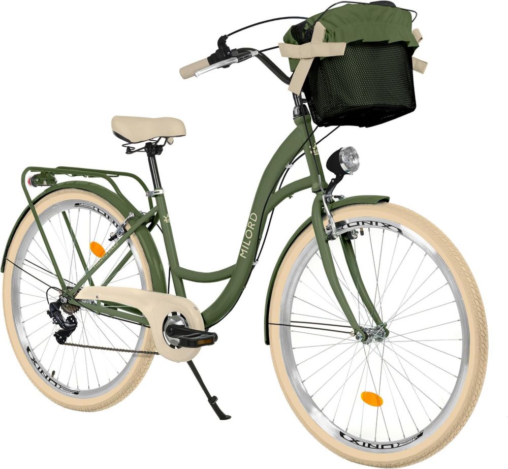 Bicicletta da Città Retrò Donna 26'', Verde Crema, 7 Velocità