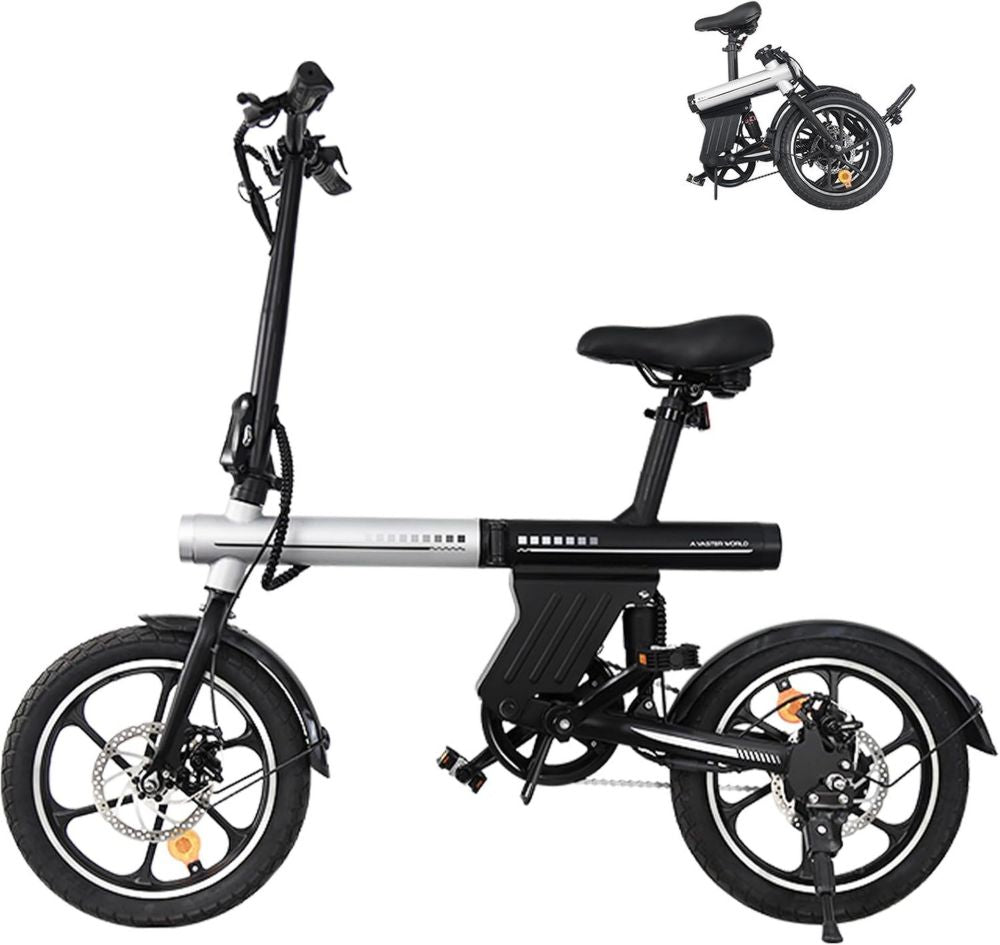Bici Elettrica Pieghevole 16 Pollici per Adulti, Batteria Rimovibile 36V 12.8Ah, Fino a 25 km/h, Freni a Disco e Sospensione, Modello Cittadino Nero