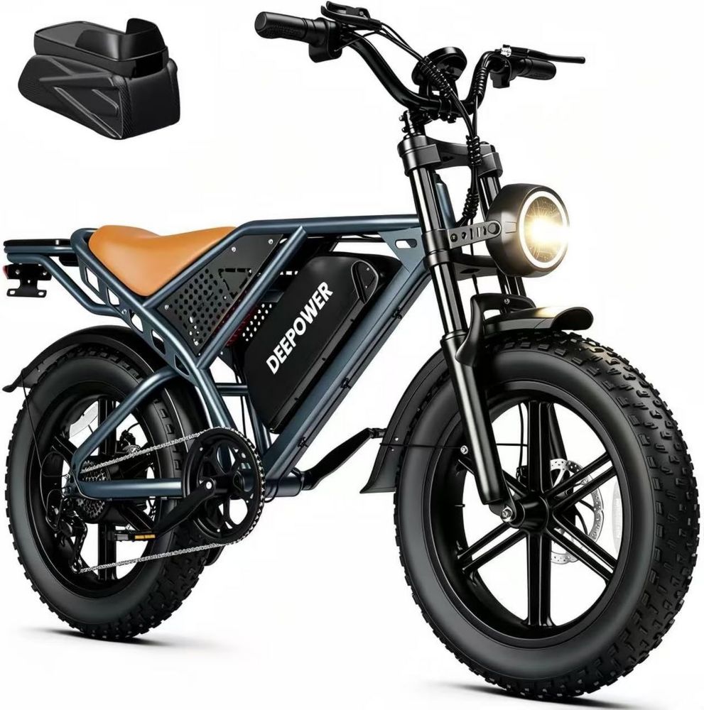 DEEPOWER E-Bike, Batteria Removibile 48V, Autonomia Fino a 250KM, Velocità 25KM/H, Pneumatici 20'x4.0, 7 Velocità, MTB Elettrica