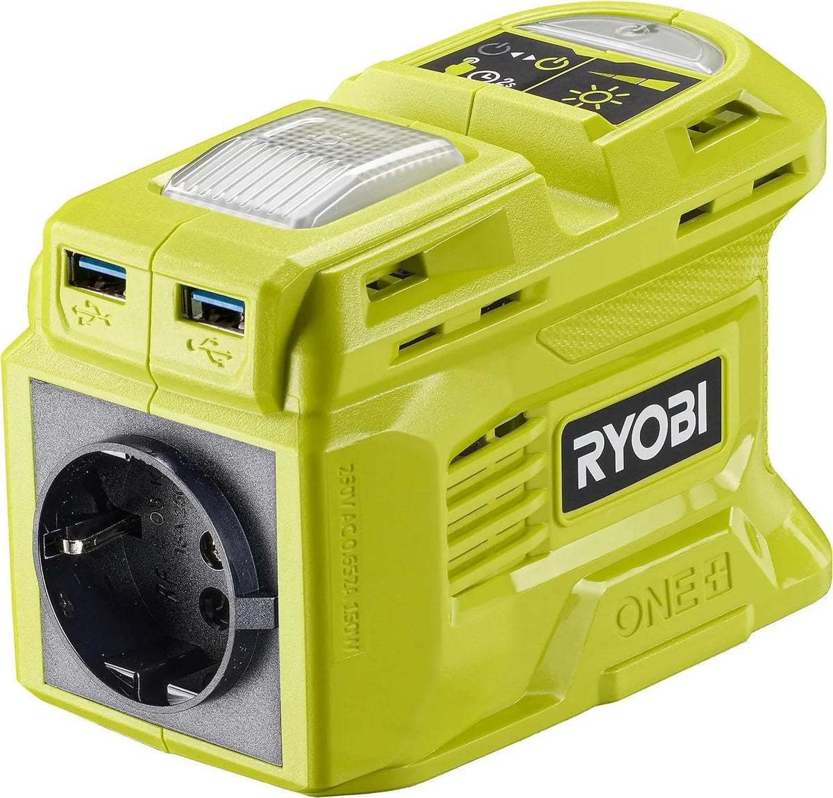 Alimentazione Continua di 150 W/ 1,7 A, Porta Elettrica EU, Ryobi RY18BI150B-0, Trasformatore 2 in 1 18V ONE+