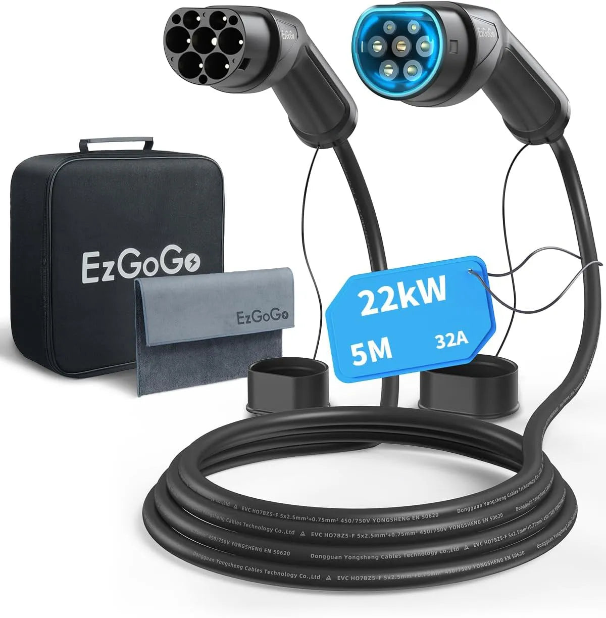 Cavo di ricarica Tipo 2 per auto elettrica e cavo EV Mode 3, 22 KW, 32A