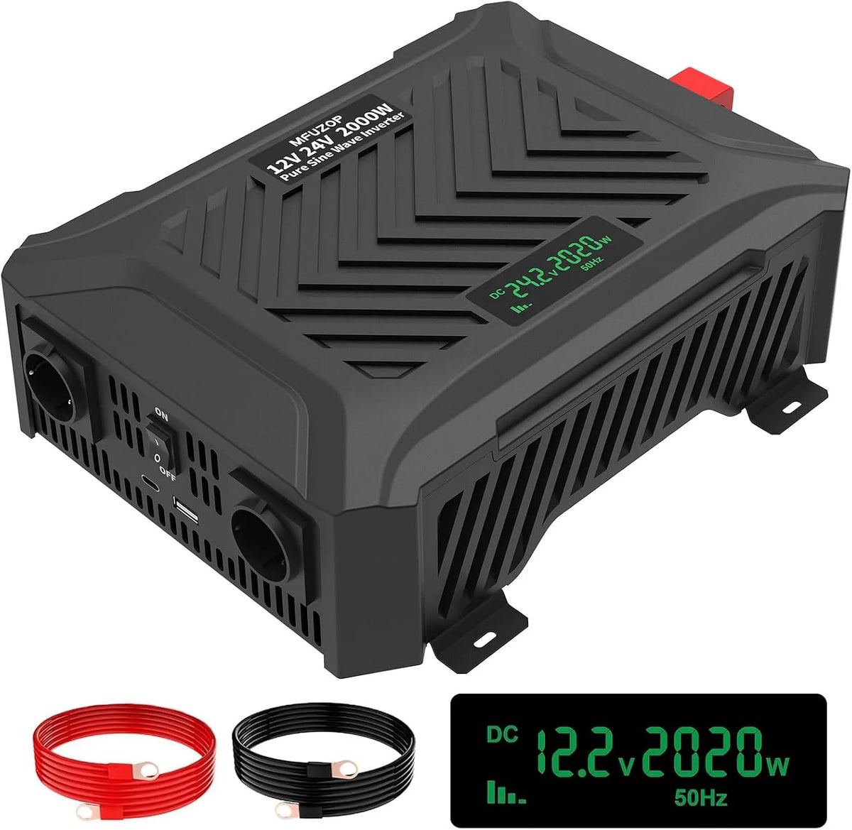 Inverter CC-CA e convertitore di tensione, 2000W, 4000W, onda sinusoidale pura, con USB-C, con display digitale, 12V