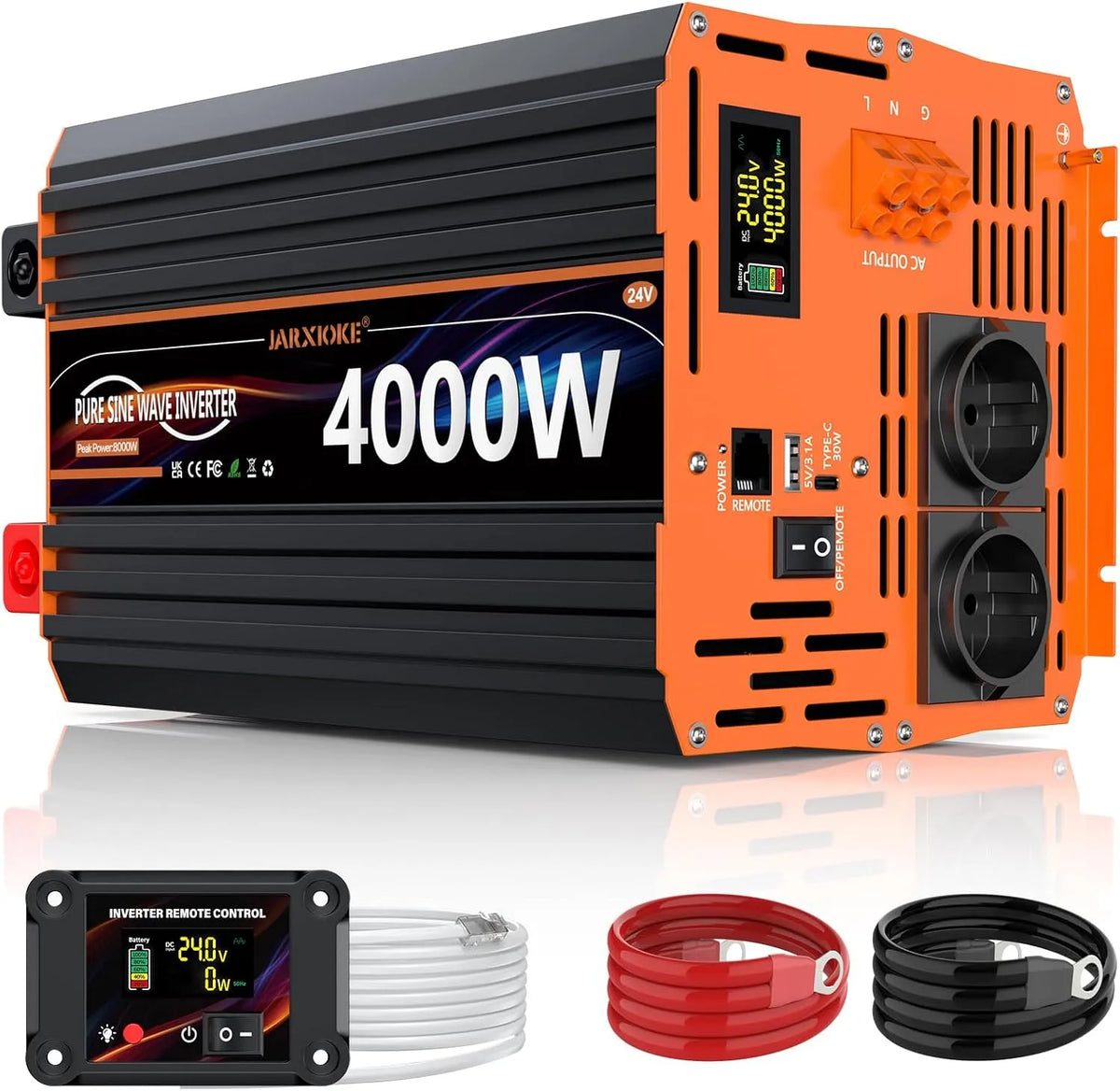 Inverter CC-CA e convertitore di tensione, 4000 W, 30 W, 24 V, 230 V, alimentazione solare, onda sinusoidale pura