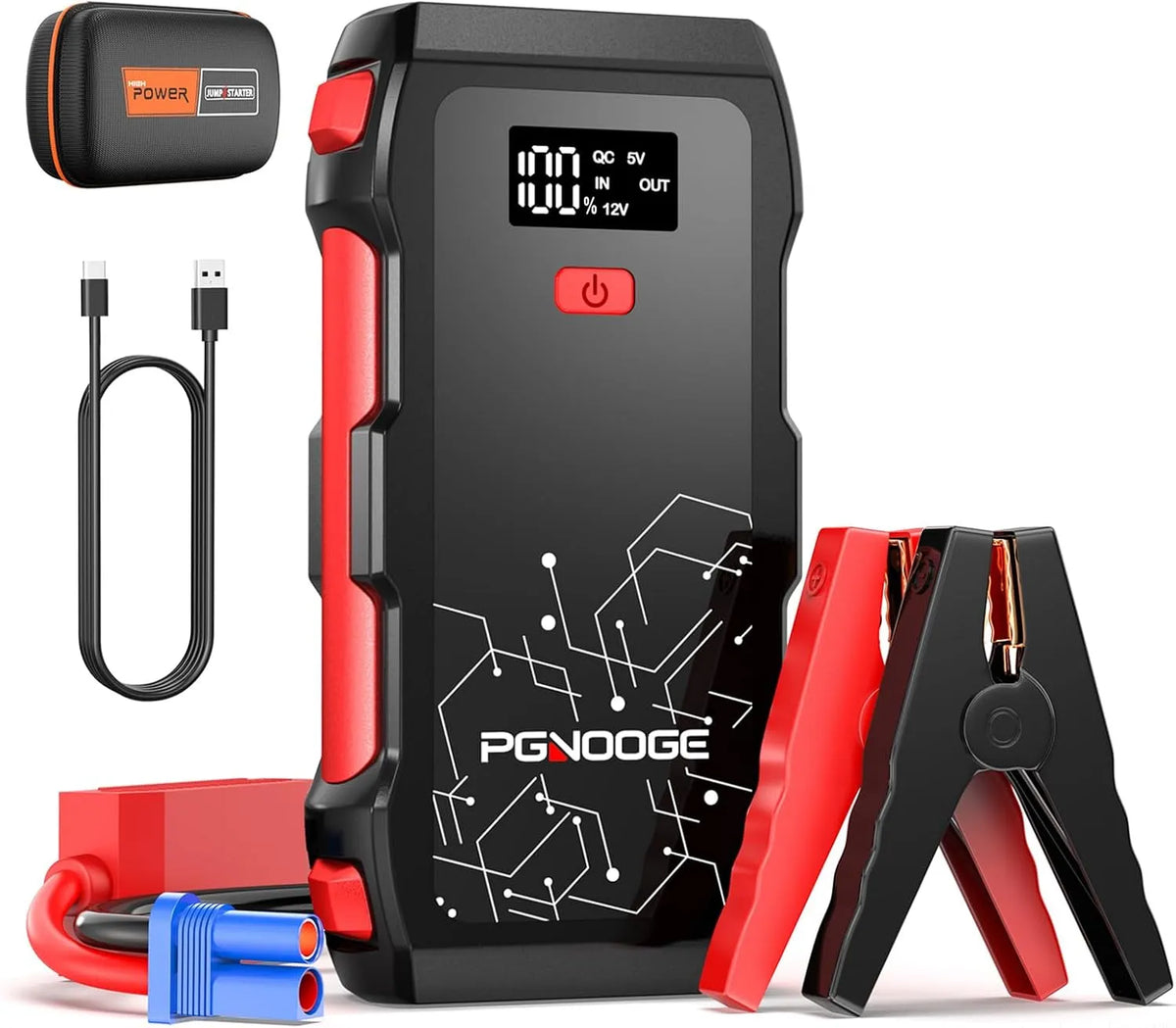 Avviatore portatile per auto e booster batteria, 26800mAh, 6000A