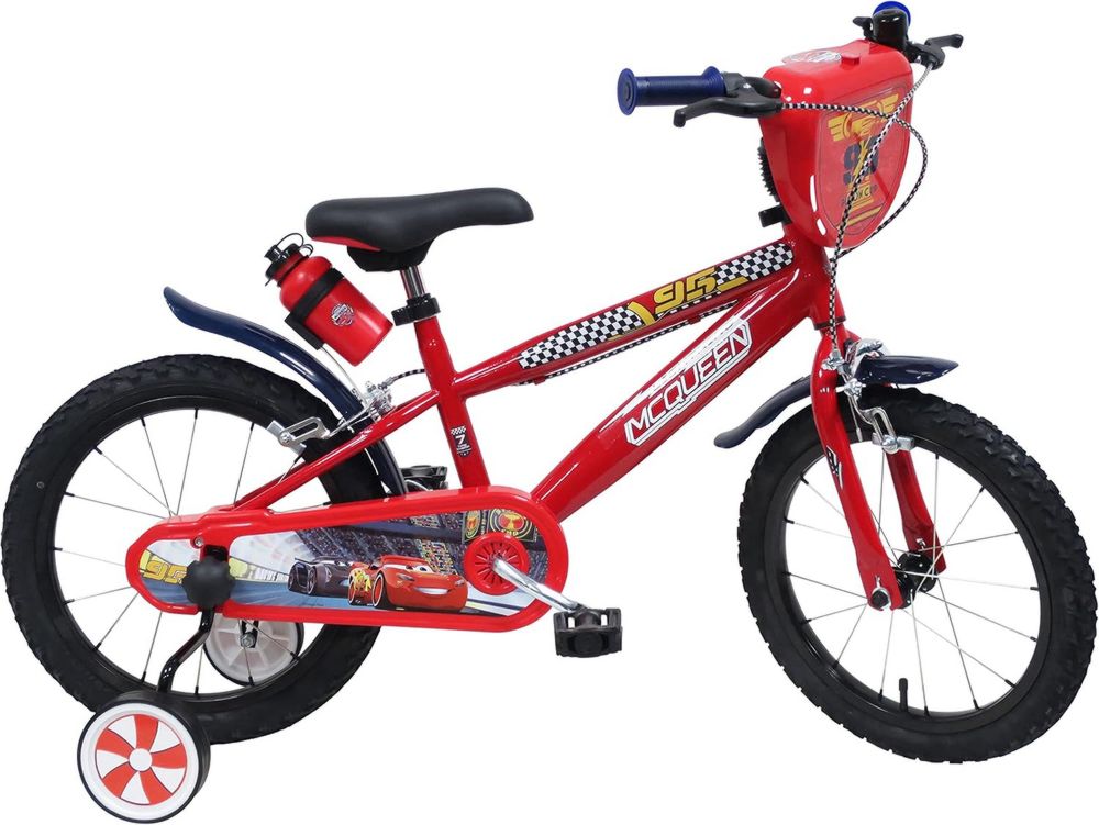 Bicicletta per Bambini 14 Pollici con Scudo, Borraccia e Stabilizzatori Cars