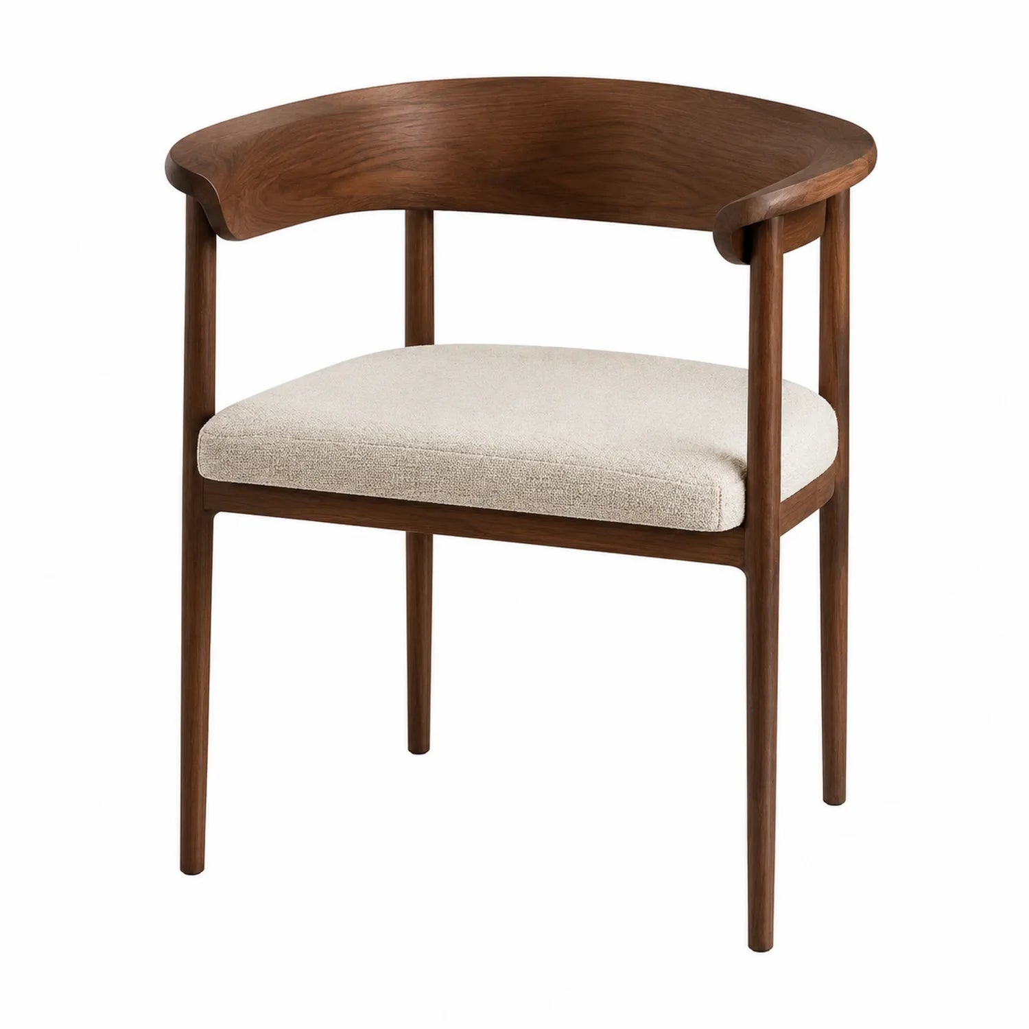 Sedia in Legno di Noce con Seduta in Tessuto Beige