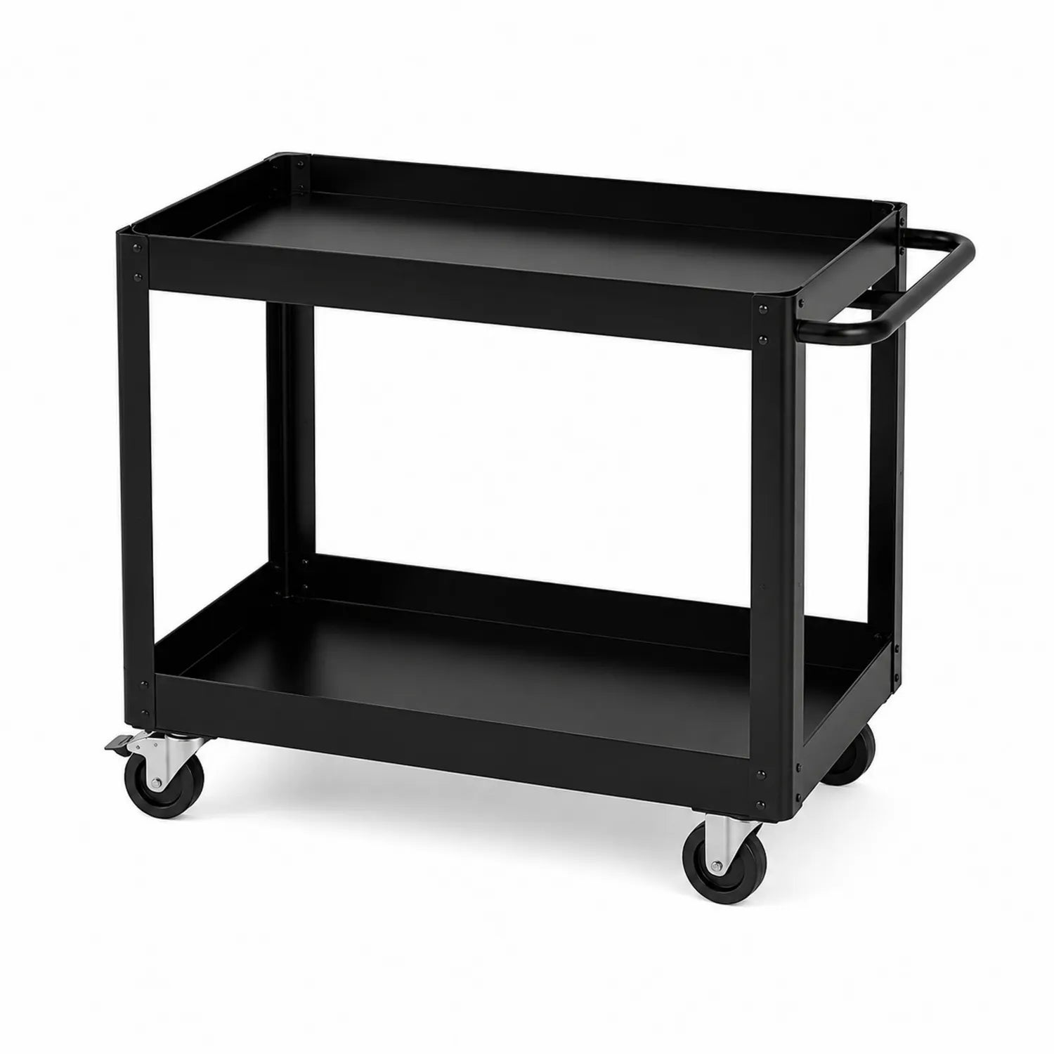 Carrello di Servizio in Metallo Nero con Ripiani su 2 Livelli