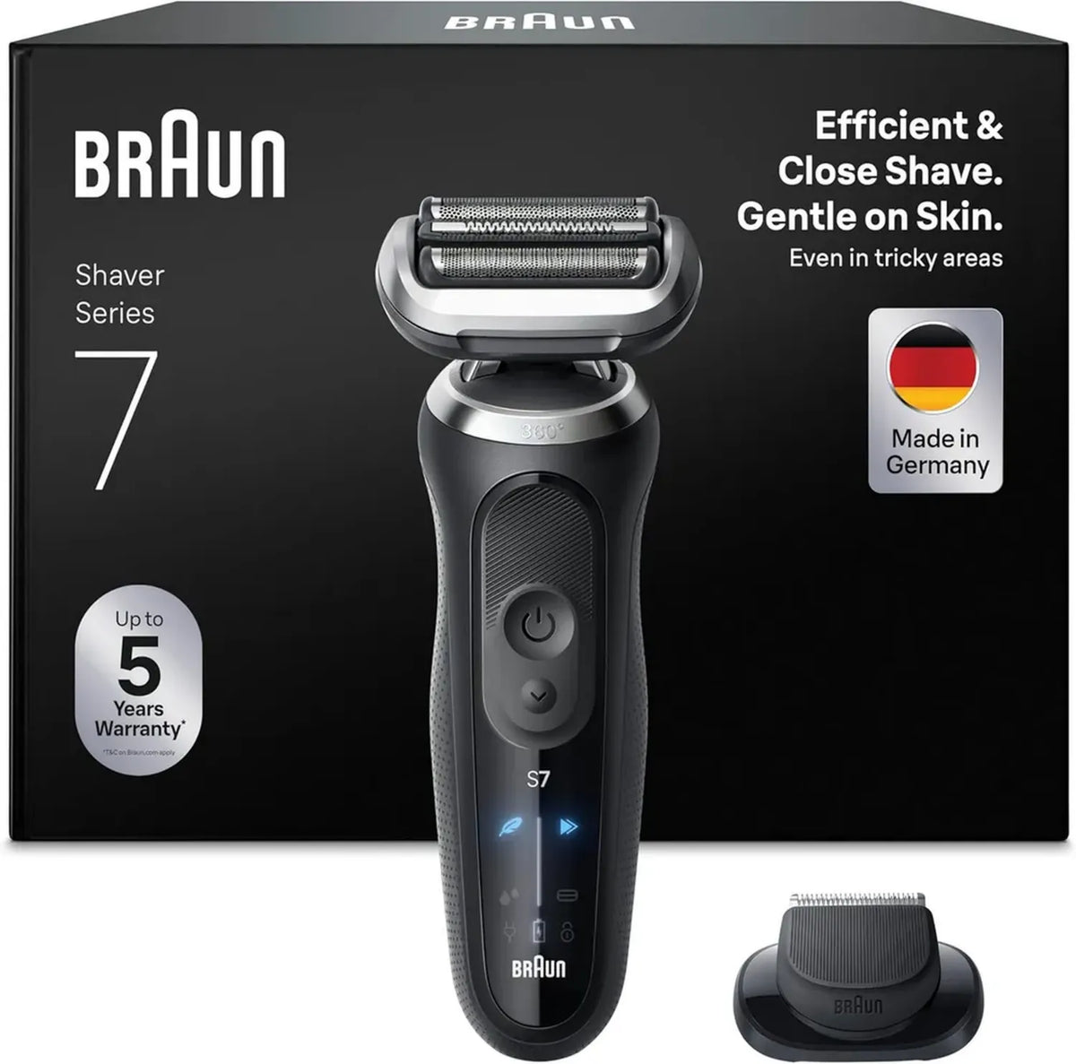 Braun Serie 7 Rasoio Elettrico Uomo, Wet&Dry, Regolabarba, 60 Min di Autonomia, Impermeabile, Nero