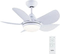Ventilatore da Soffitto con Lampada LED e Telecomando, 76cm, 5 Pale Bianche, Motore DC Silenzioso, 7 Velocità, Timer
