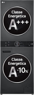 LG WashTower Lavatrice e Asciugatrice Unificate 12kg+10kg, Pannello Intuitivo, TurboWash360, Vapore, Pompa di Calore, Wi-Fi, Nero