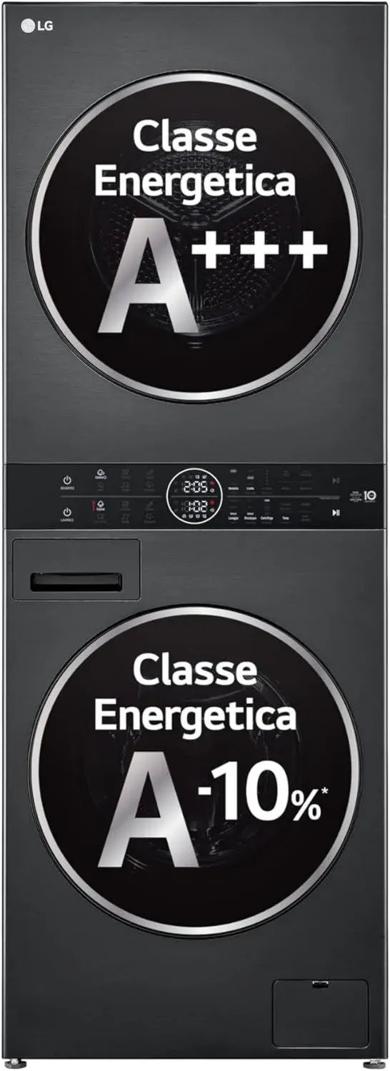 LG WashTower Lavatrice e Asciugatrice Unificate 12kg+10kg, Pannello Intuitivo, TurboWash360, Vapore, Pompa di Calore, Wi-Fi, Nero