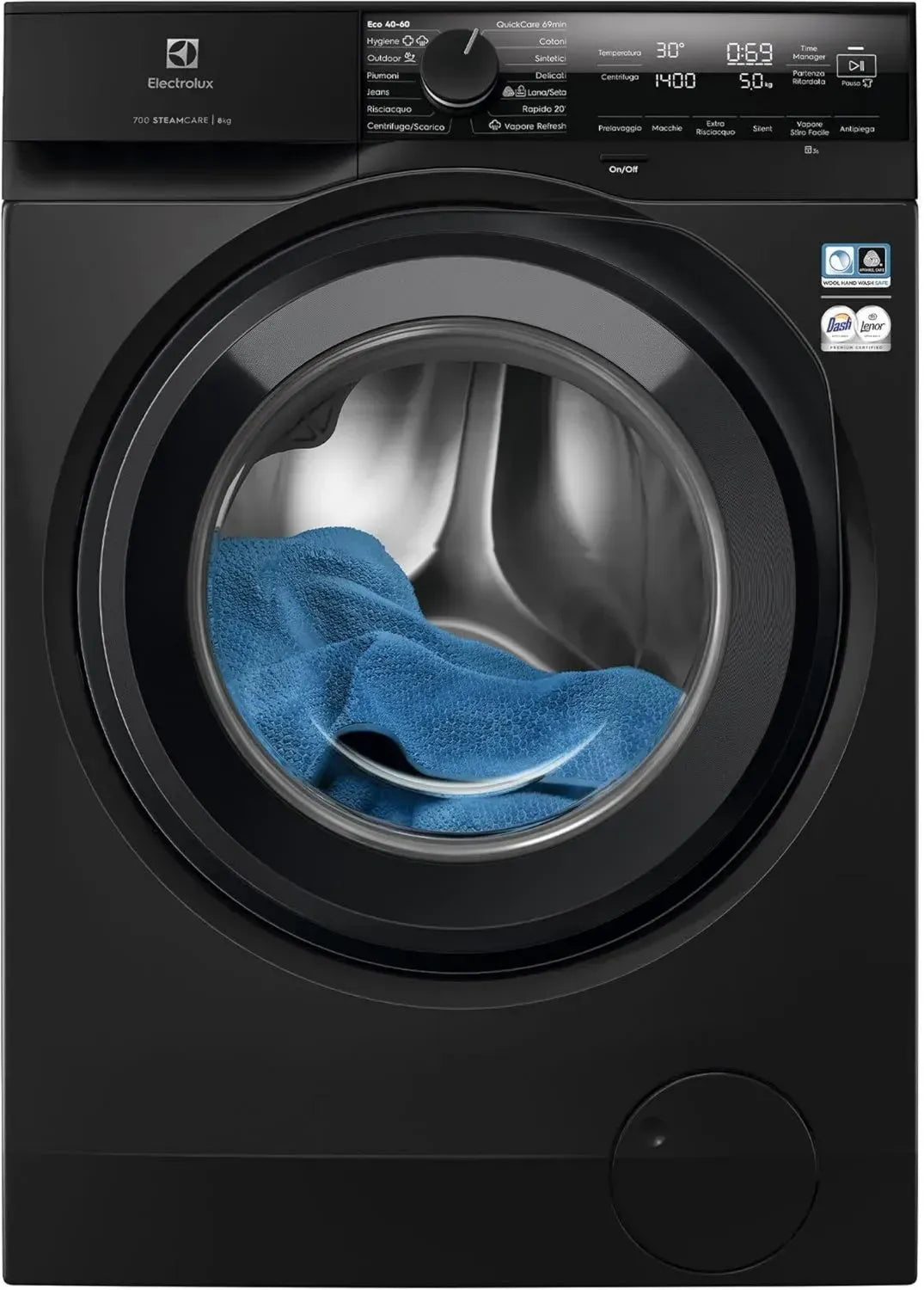 Lavatrice Frontale Electrolux Serie 700 SteamCare 8 kg, 1400 Giri/min, Nero, Classe A
