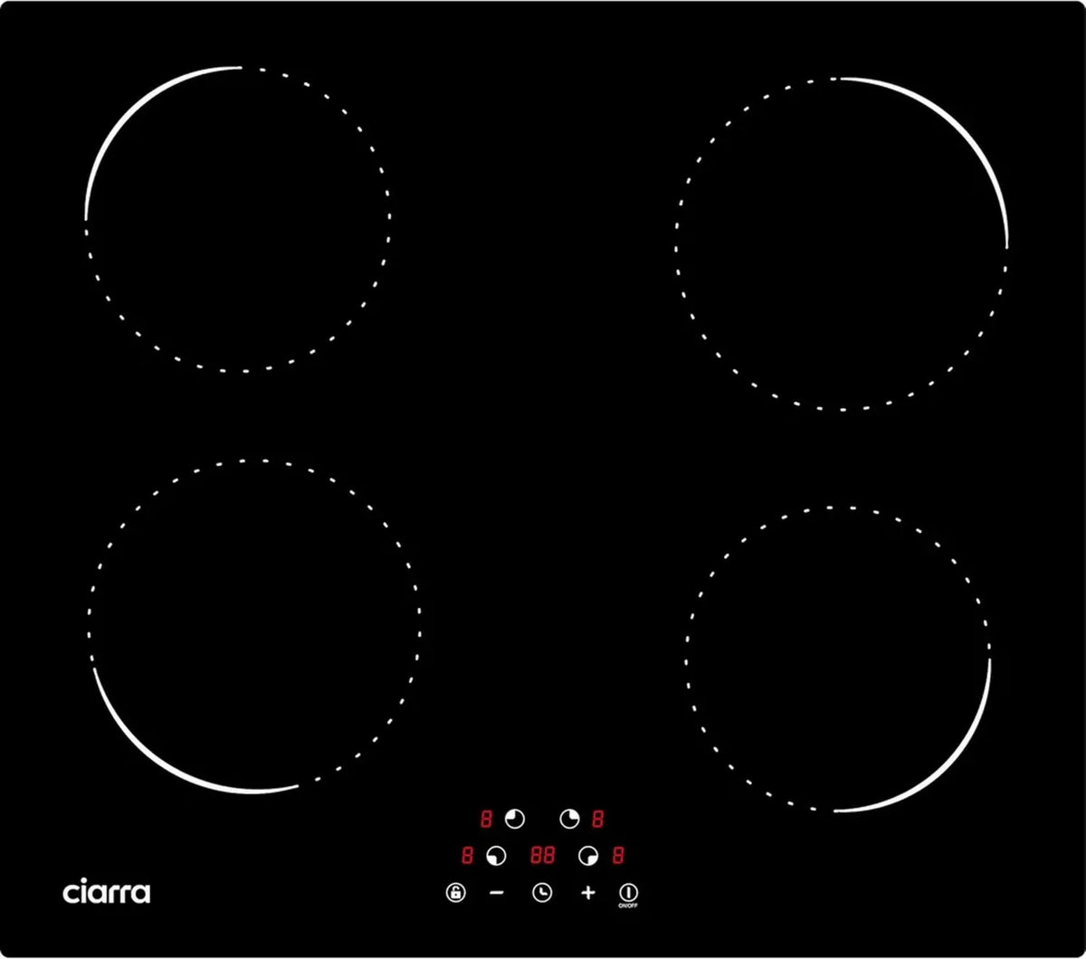 CIARRA Piano Cottura a Induzione 4 Zone in Vetroceramica con Controlli Touch e Timer, 9 Livelli di Potenza, 59cm