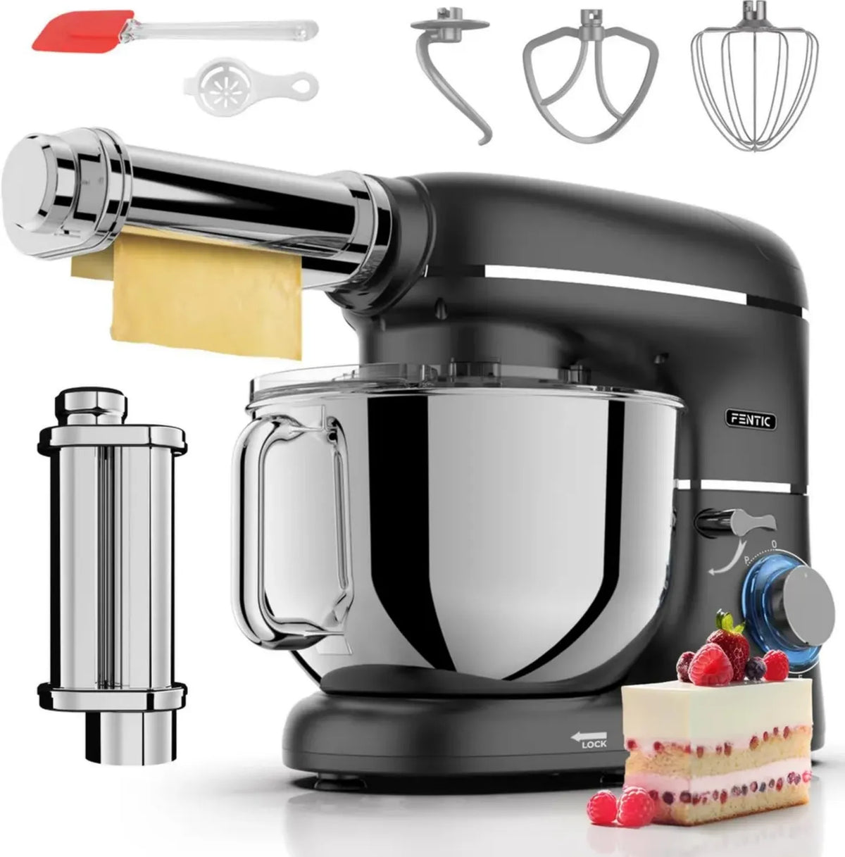 Robot da Cucina 2000W con Impastatrice e Macchina per Pasta Fresca, Ciotola 6,2L Acciaio Inox (Nero)