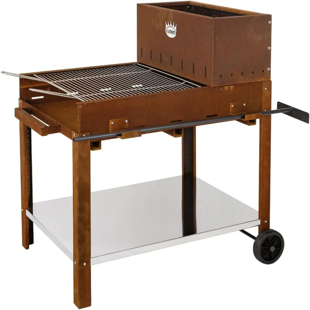 Griglia in acciaio Corten per barbecue a legna, Super Flipper con accessori