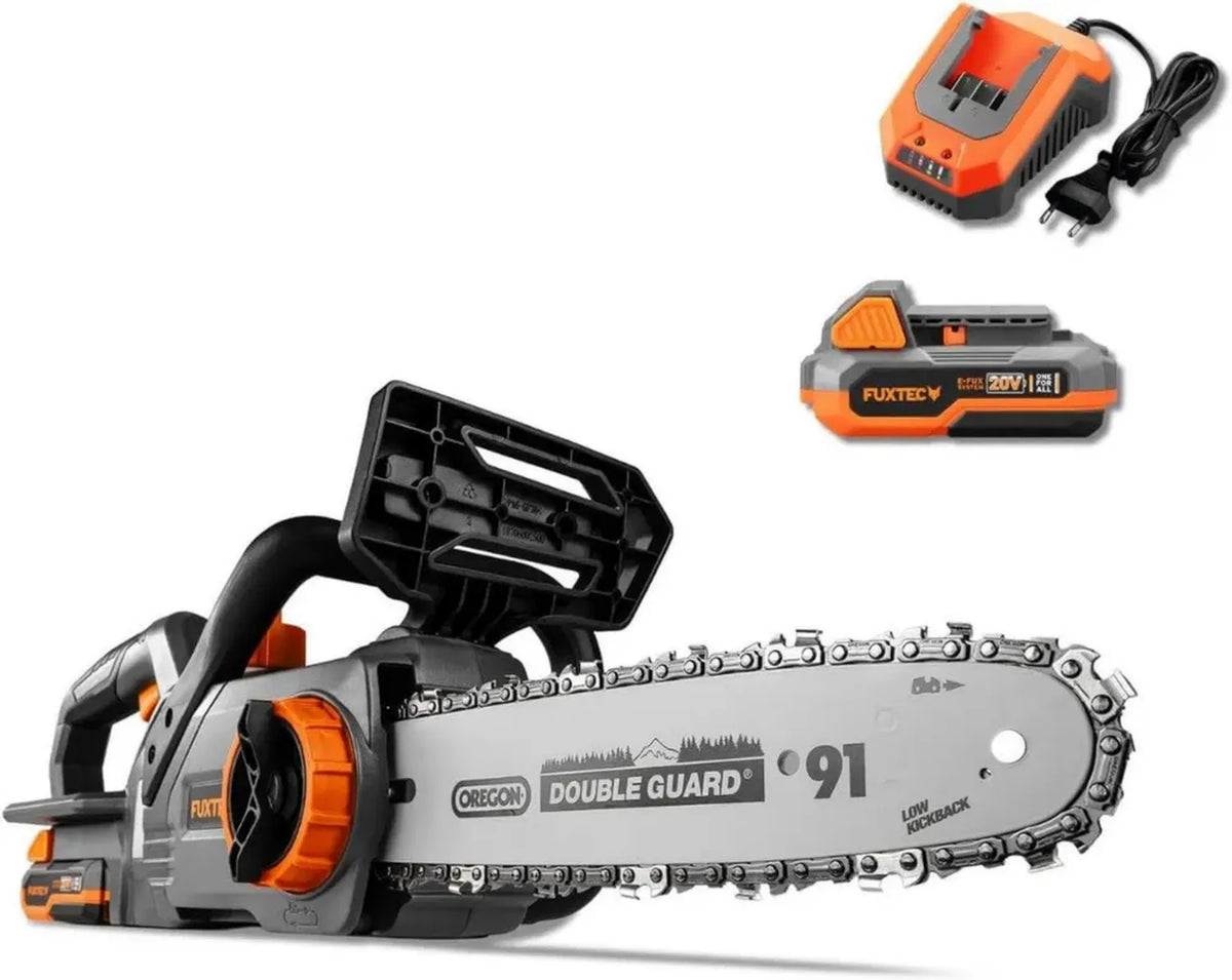 Elettrosega a Batteria 20V FUXTEC FX-E1KS20 con Batteria e Caricatore, Lunghezza di Taglio 24 cm, Velocità Catena 5 m/s, Design Leggero e Compatto