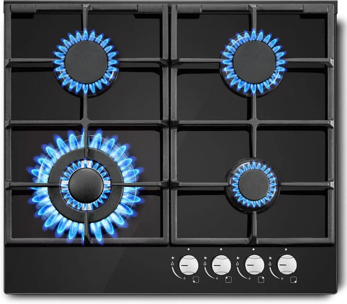 Piano Cottura a Gas SNDOAS 4 Fuochi con Vetro Temperato, Protezione Fiamma Automatica, Compatibile Gas Naturale/Propano, Nero