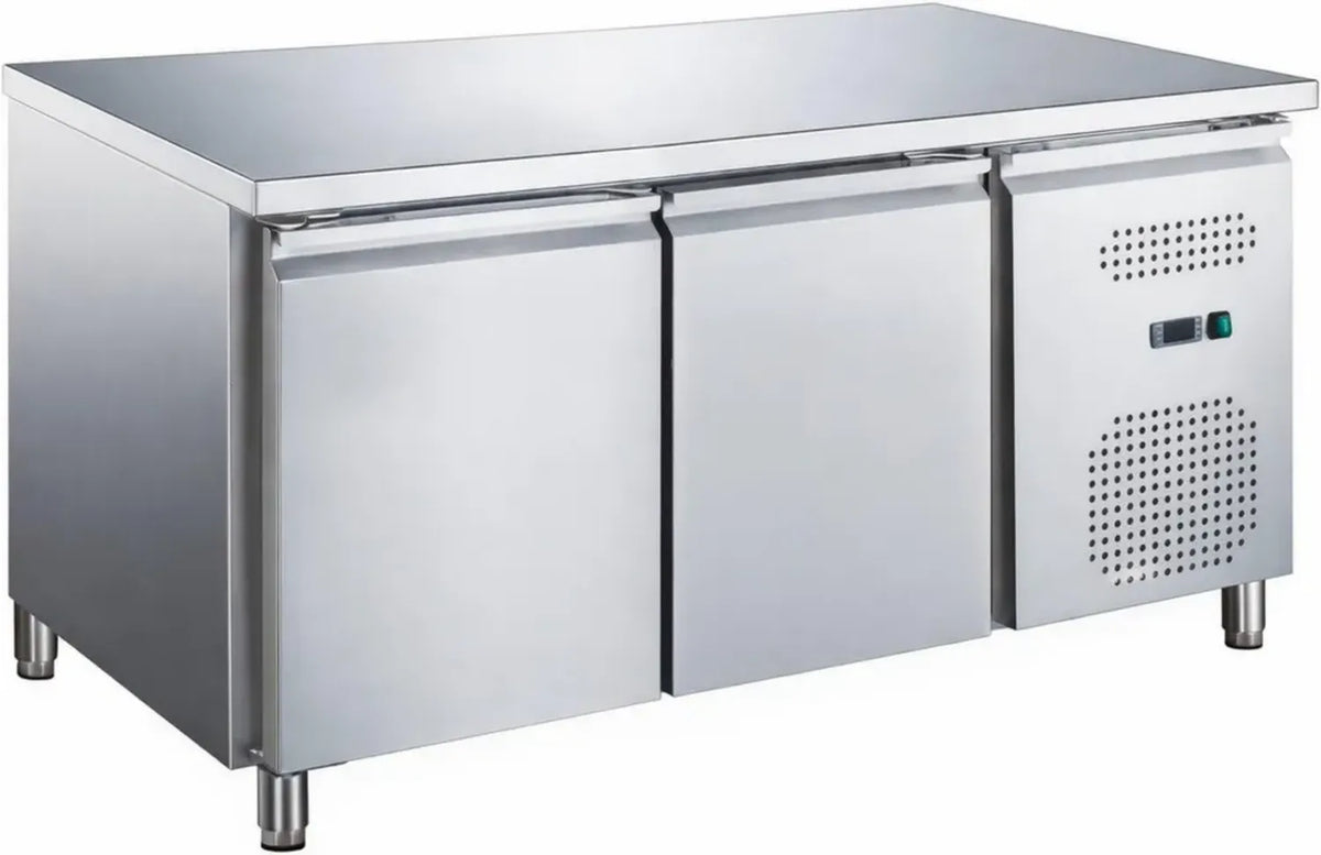 Tavolo Frigo in Acciaio Inox, 2 Porte, Classe A, Temperatura -2/+8°C, 136x70x85 cm, Efficienza Energetica Elevata