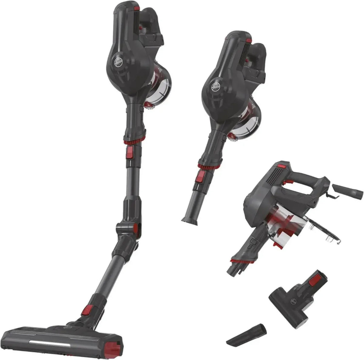 Hoover HF1 Scopa Elettrica Senza Fili, 180W, 0,9L, 30 Minuti di Autonomia, LED, Mini Turbo Spazzola, Grigio