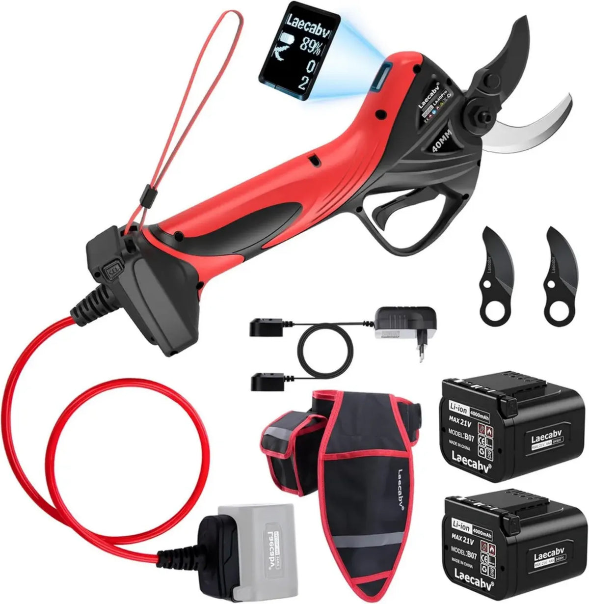 Forbici Potatura Elettriche, Taglio 40mm, Lama Teflon SK5, Batteria 4.0Ah, Display LCD, Ideali per Olivi e Vigneti