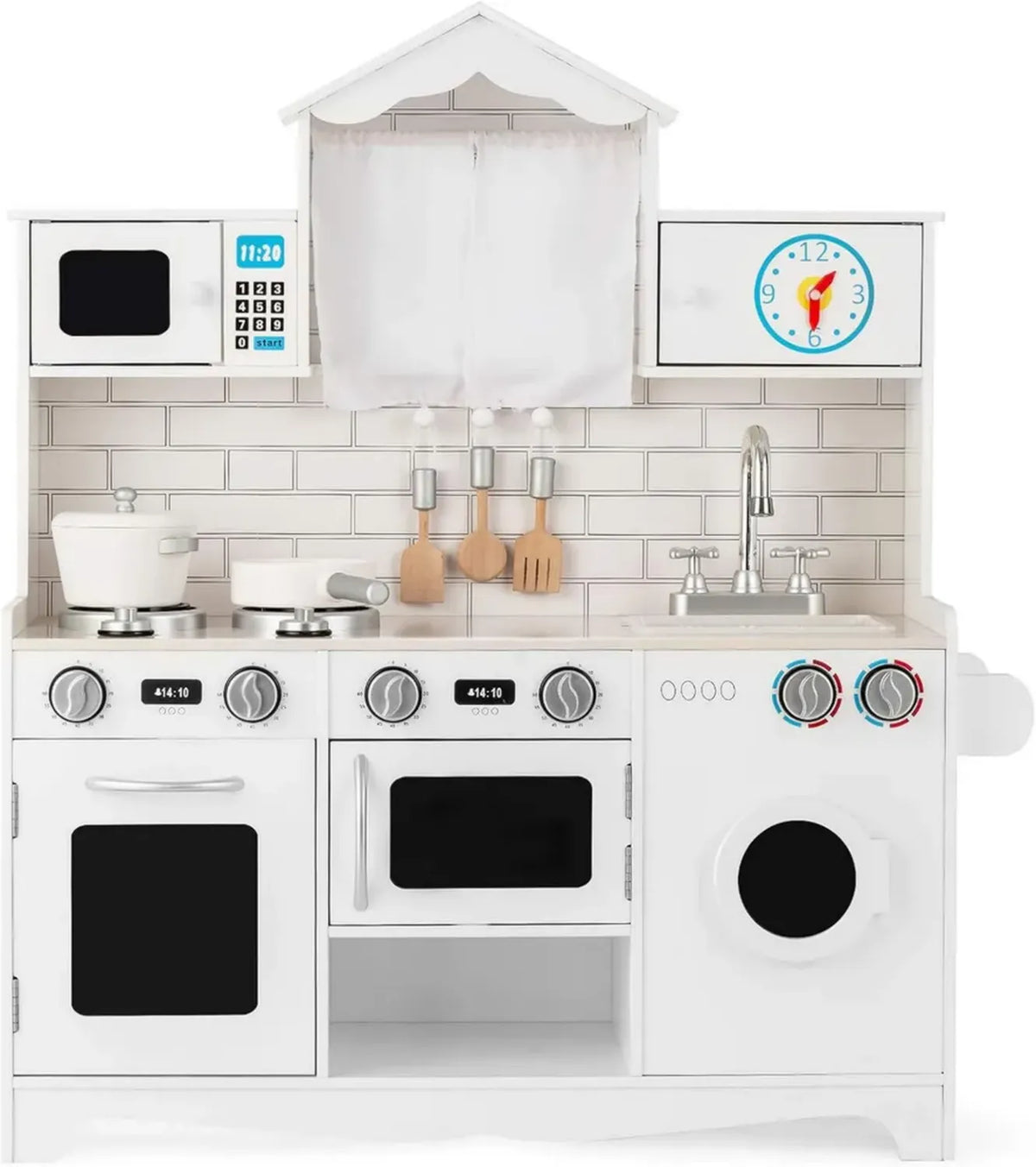 Cucina Giocattolo in Legno per Bambini con Elettrodomestici - Lavatrice, Forno e Microonde, 3 Anni+, Bianco